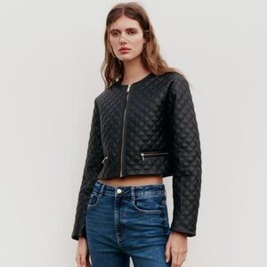 Zara Cropped Faux Leather Quilted Jacket - Size M Brand new no tag